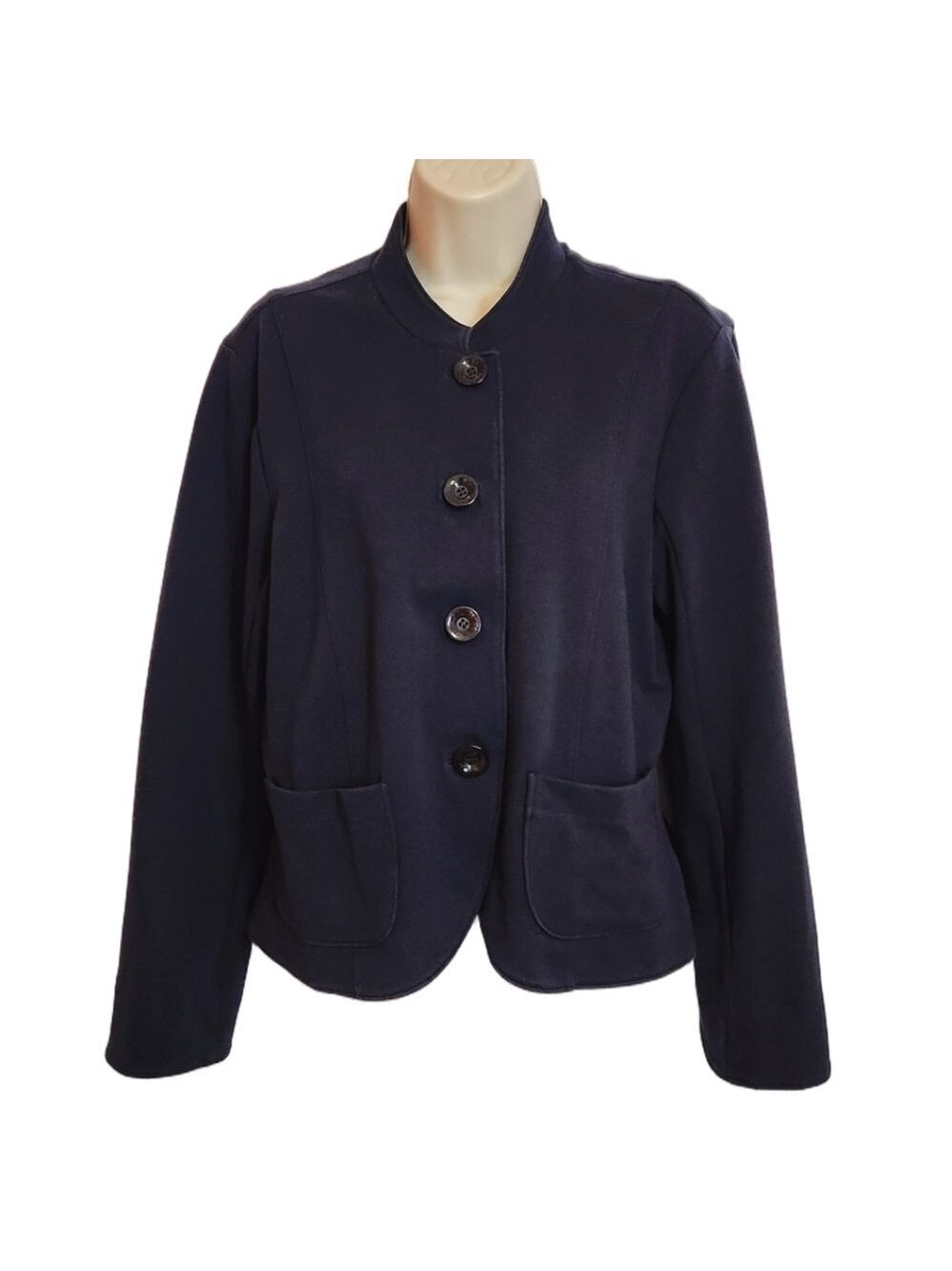 Coldwater Creek Petite Large Knit Blazer Navy Blue